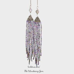 Fluorite Gemstone Beaded Fringe Cascade Shoulder Duster Dangle Earrings 5.5"